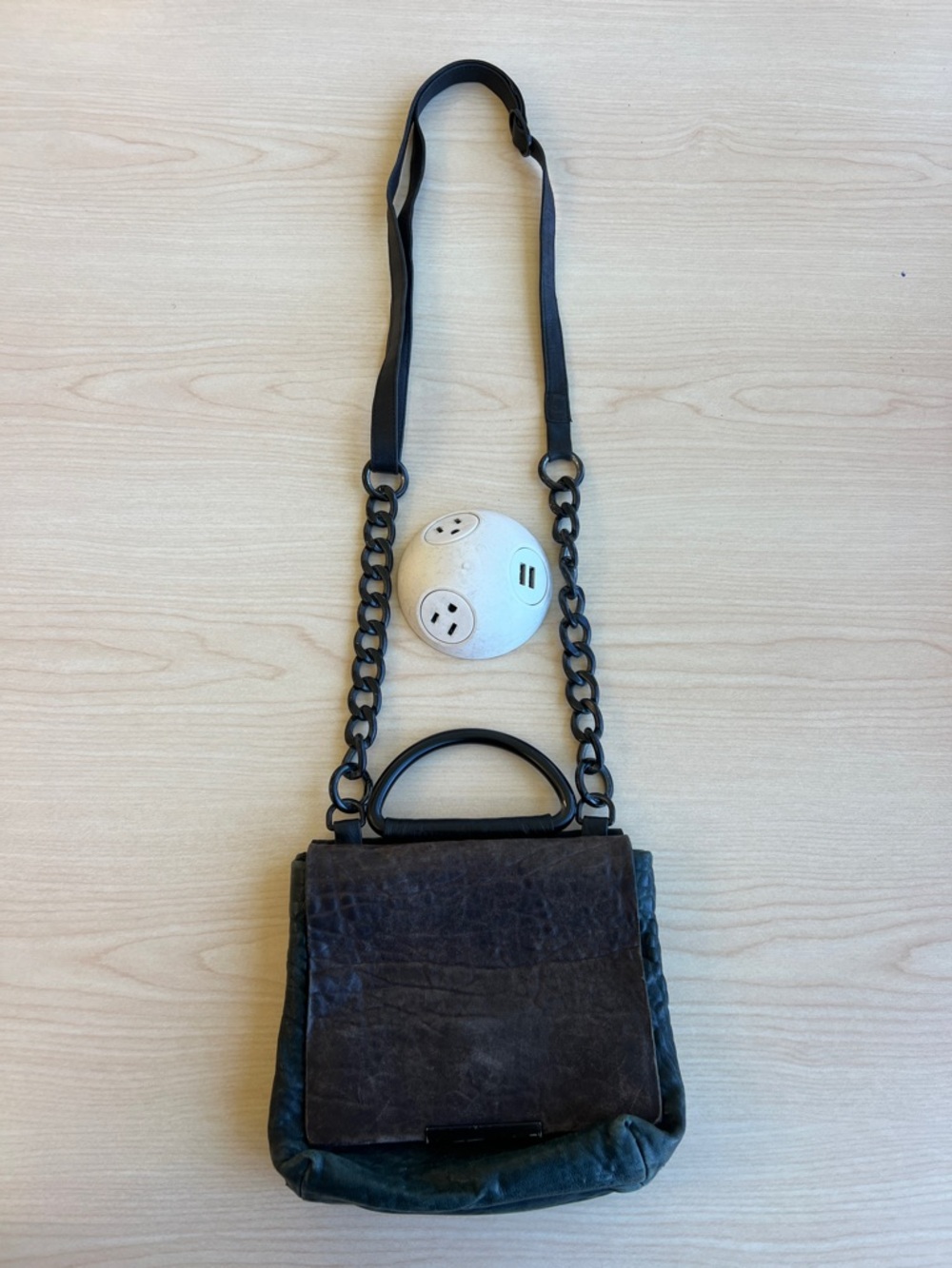 Anthropologie x Daniella Lehavi two-toned leather crossbody bag black and green - Picture 3 of 14